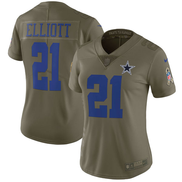 Women Dallas cowboys #21 Elliott Nike Olive Salute To Service Limited NFL Jerseys->women nfl jersey->Women Jersey